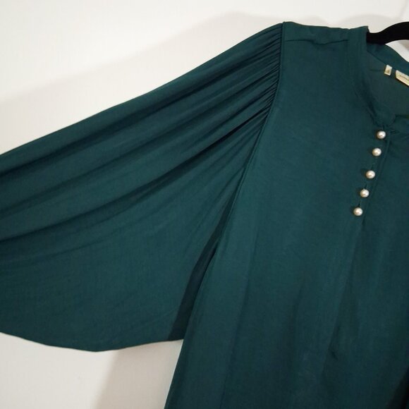 INWEAR Poet Sleeve Blouse Romantic Teal Green Puffy Faux Pearl Dreamy Moody 14 - Picture 2 of 13